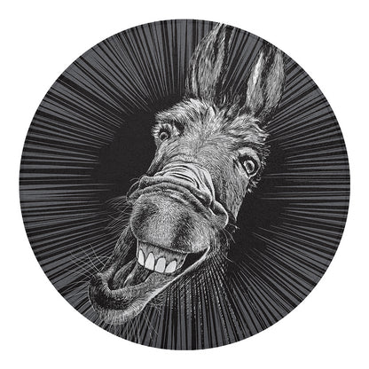 Black And White Crazy Donkey Print Round Blanket