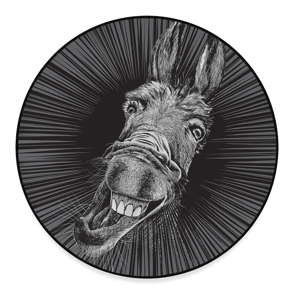 Black And White Crazy Donkey Print Round Floor Mat