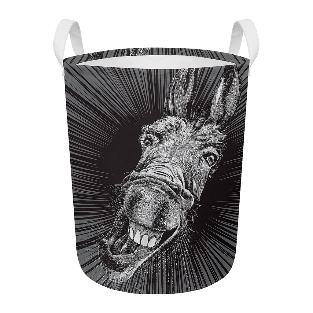 Black And White Crazy Donkey Print Round Laundry Basket
