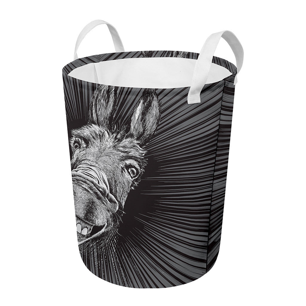 Black And White Crazy Donkey Print Round Laundry Basket