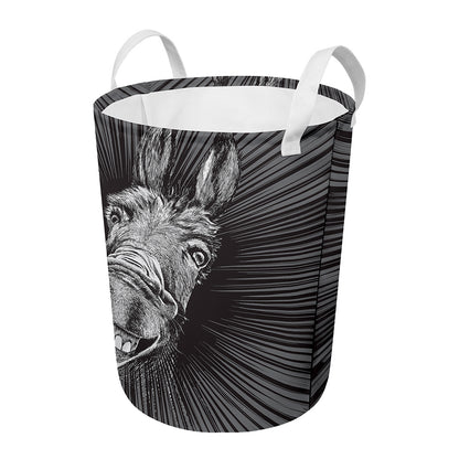 Black And White Crazy Donkey Print Round Laundry Basket