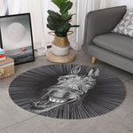 Black And White Crazy Donkey Print Round Rug