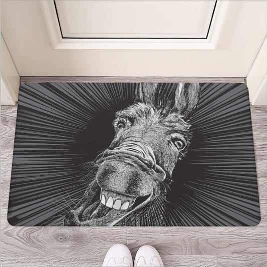 Black And White Crazy Donkey Print Rubber Doormat