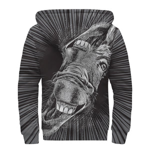 Black And White Crazy Donkey Print Sherpa Lined Zip Up Hoodie