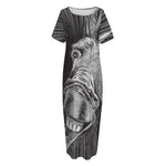 Black And White Crazy Donkey Print Short Sleeve Long Nightdress