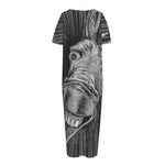 Black And White Crazy Donkey Print Short Sleeve Long Nightdress