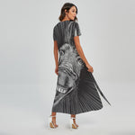 Black And White Crazy Donkey Print Short Sleeve Maxi Dress