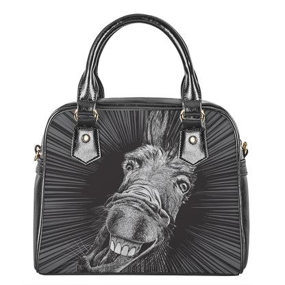 Black And White Crazy Donkey Print Shoulder Handbag