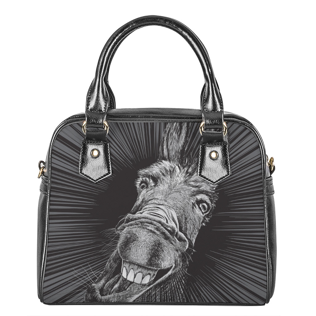 Black And White Crazy Donkey Print Shoulder Handbag