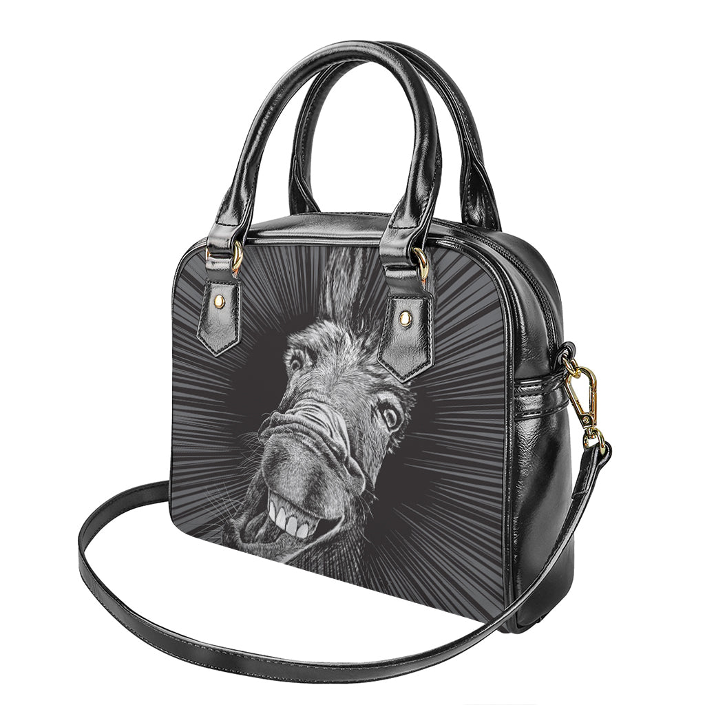 Black And White Crazy Donkey Print Shoulder Handbag