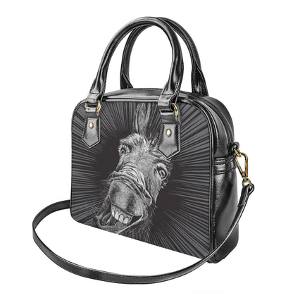 Black And White Crazy Donkey Print Shoulder Handbag