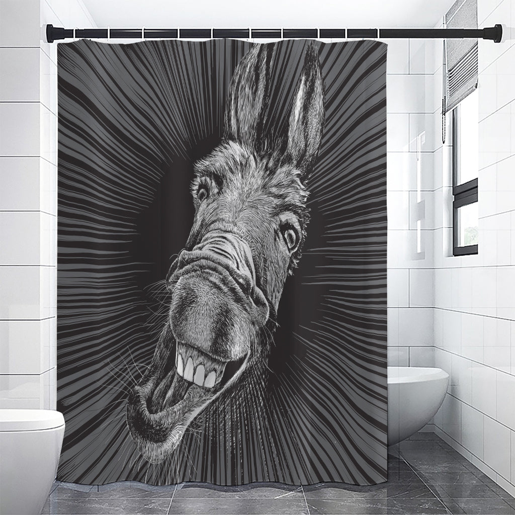 Black And White Crazy Donkey Print Shower Curtain
