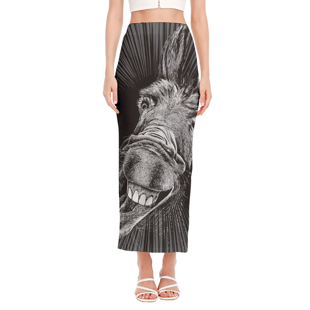 Black And White Crazy Donkey Print Side Slit Maxi Skirt