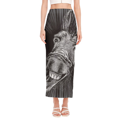 Black And White Crazy Donkey Print Side Slit Maxi Skirt