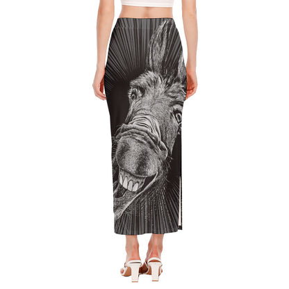 Black And White Crazy Donkey Print Side Slit Maxi Skirt