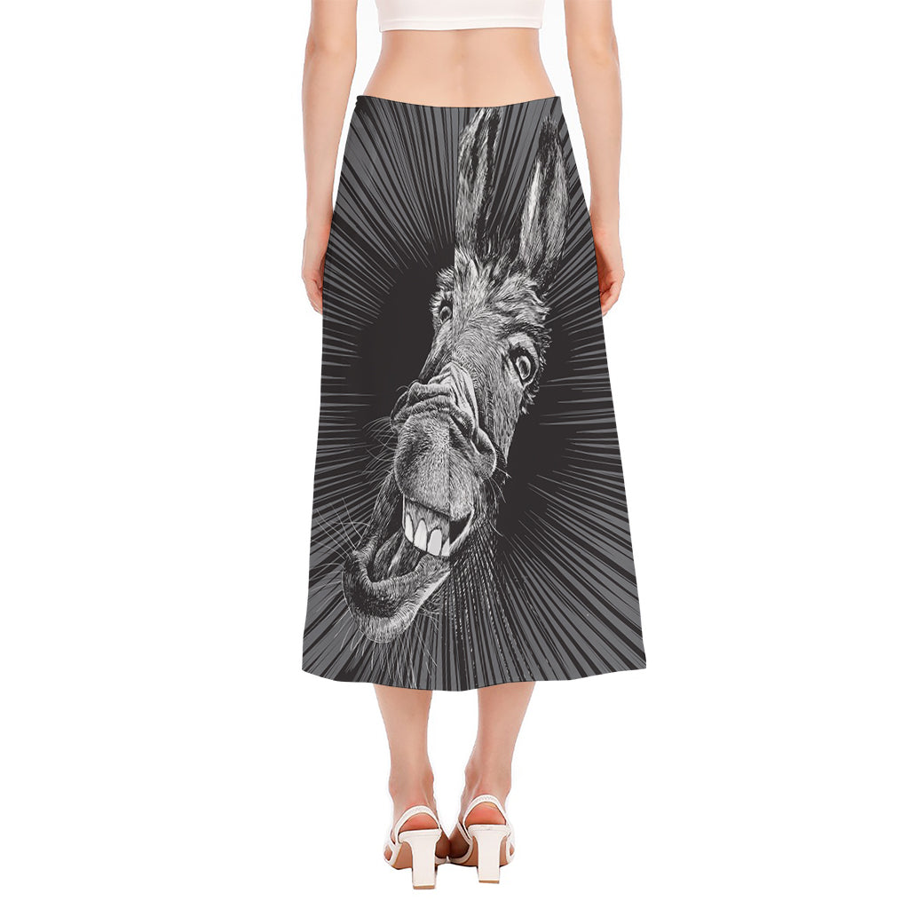 Black And White Crazy Donkey Print Side Slit Midi Skirt