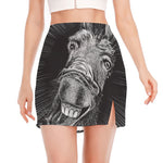 Black And White Crazy Donkey Print Side Slit Mini Skirt