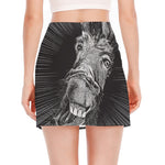 Black And White Crazy Donkey Print Side Slit Mini Skirt