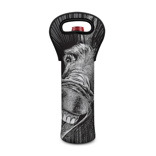 Black And White Crazy Donkey Print Single Neoprene Wine Tote