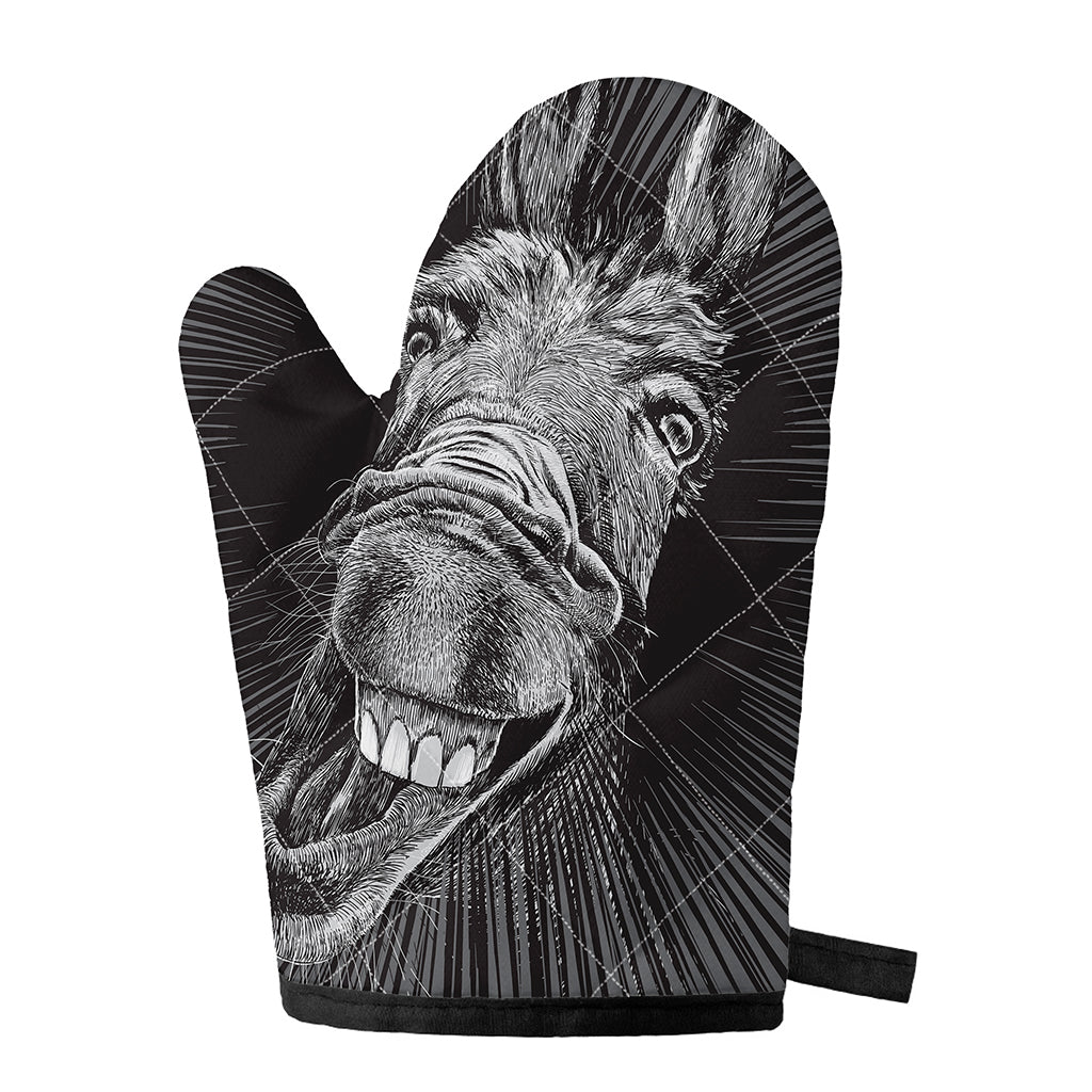 Black And White Crazy Donkey Print Single Oven Mitt