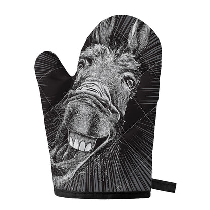 Black And White Crazy Donkey Print Single Oven Mitt