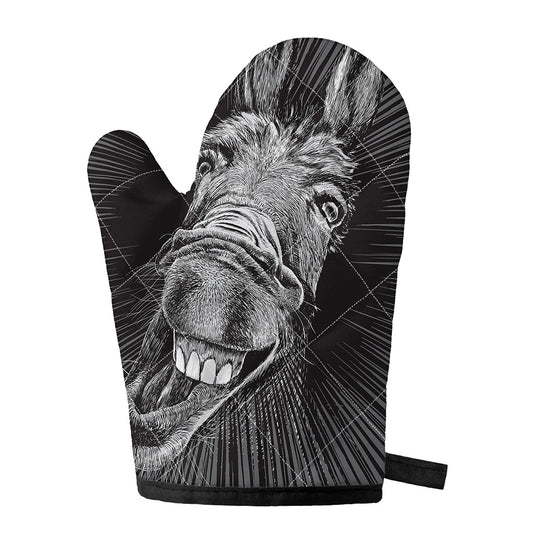 Black And White Crazy Donkey Print Single Oven Mitt