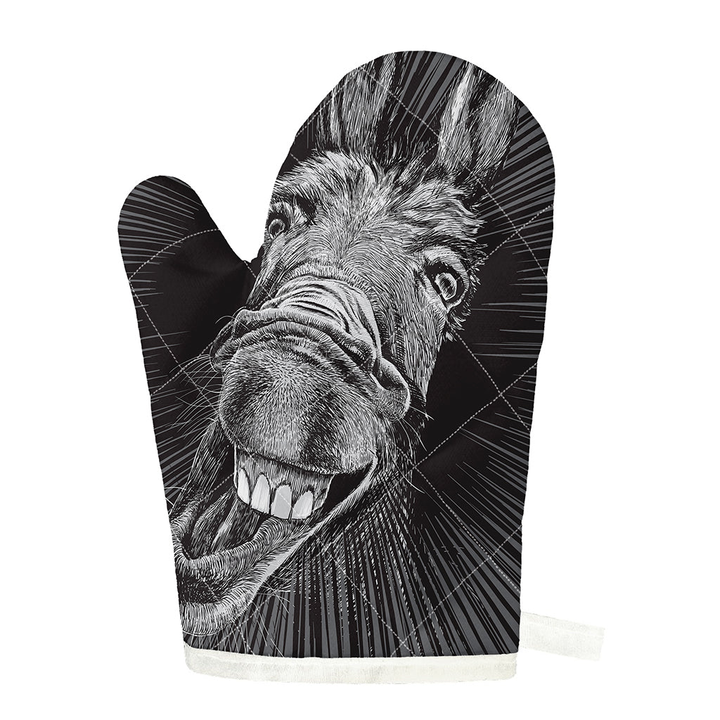 Black And White Crazy Donkey Print Single Oven Mitt