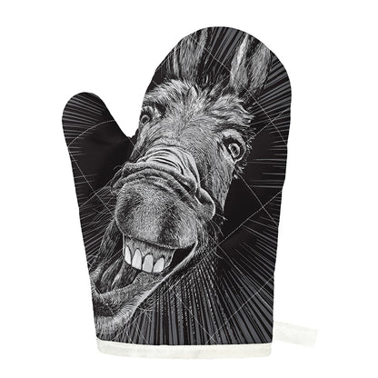 Black And White Crazy Donkey Print Single Oven Mitt