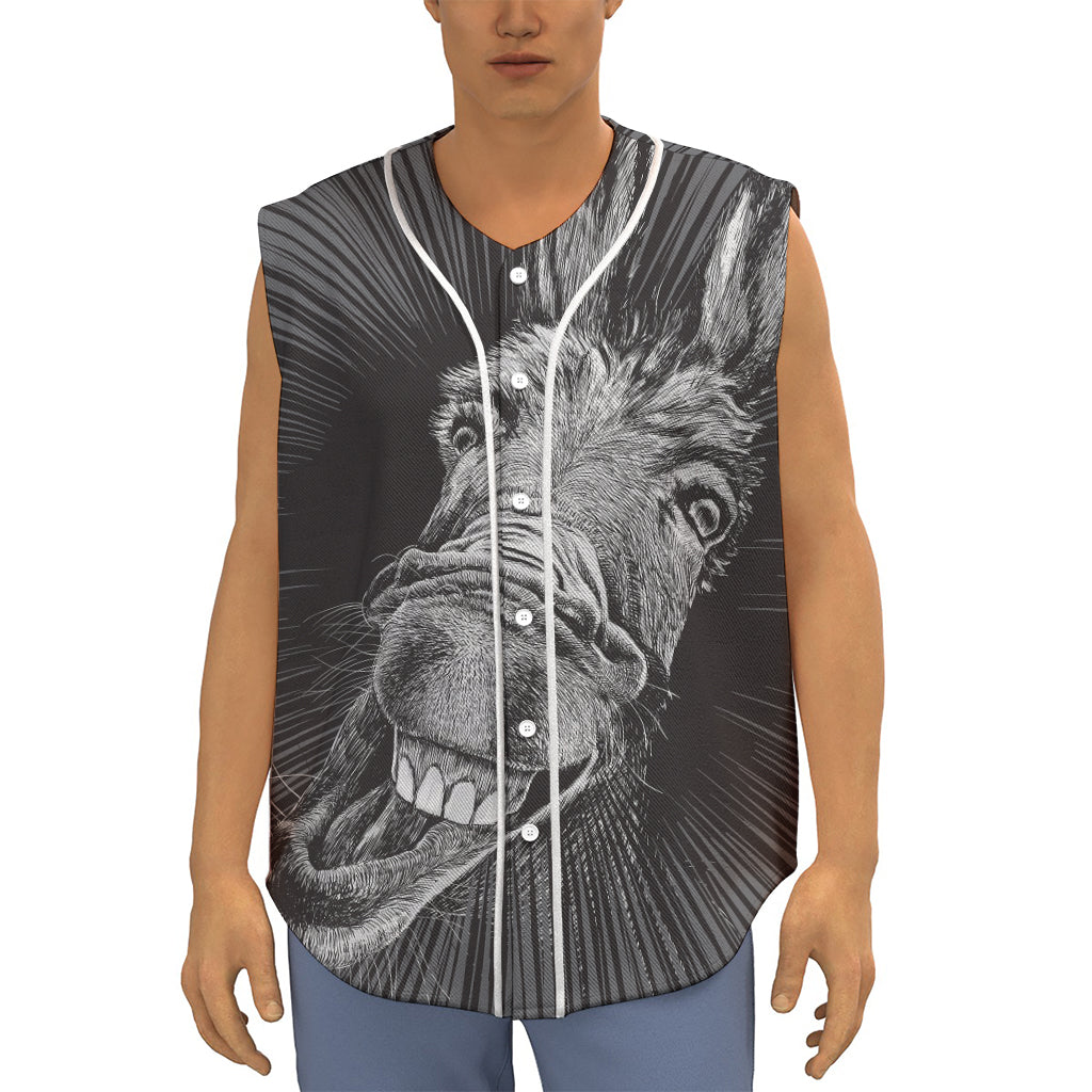 Black And White Crazy Donkey Print Sleeveless Baseball Jersey