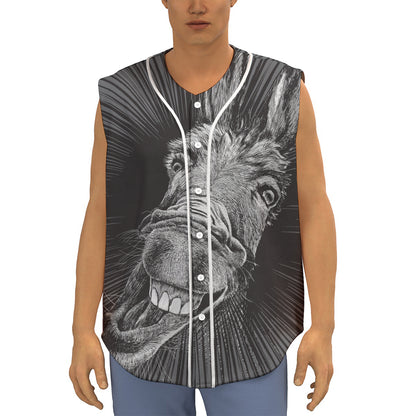 Black And White Crazy Donkey Print Sleeveless Baseball Jersey