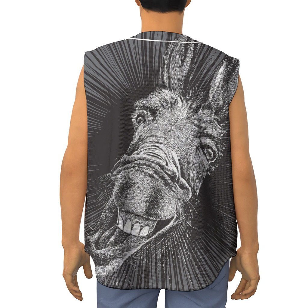 Black And White Crazy Donkey Print Sleeveless Baseball Jersey