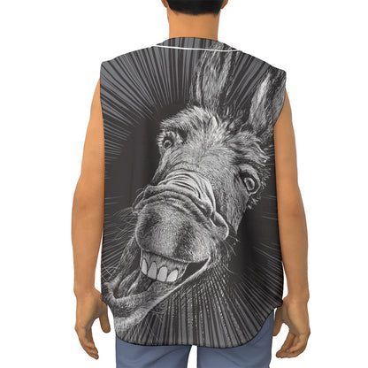 Black And White Crazy Donkey Print Sleeveless Baseball Jersey