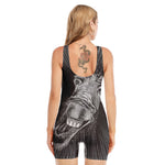 Black And White Crazy Donkey Print Sleeveless One Piece Swimsuit