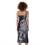Black And White Crazy Donkey Print Slim Fit Midi Cami Dress
