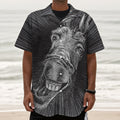 Black And White Crazy Donkey Print Textured Short Sleeve Shirt