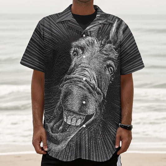 Black And White Crazy Donkey Print Textured Short Sleeve Shirt
