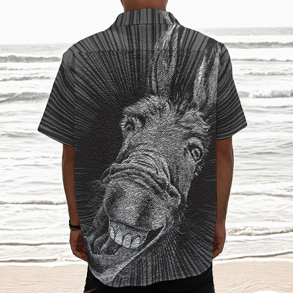 Black And White Crazy Donkey Print Textured Short Sleeve Shirt
