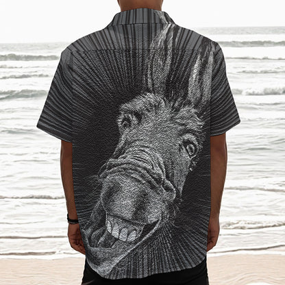 Black And White Crazy Donkey Print Textured Short Sleeve Shirt