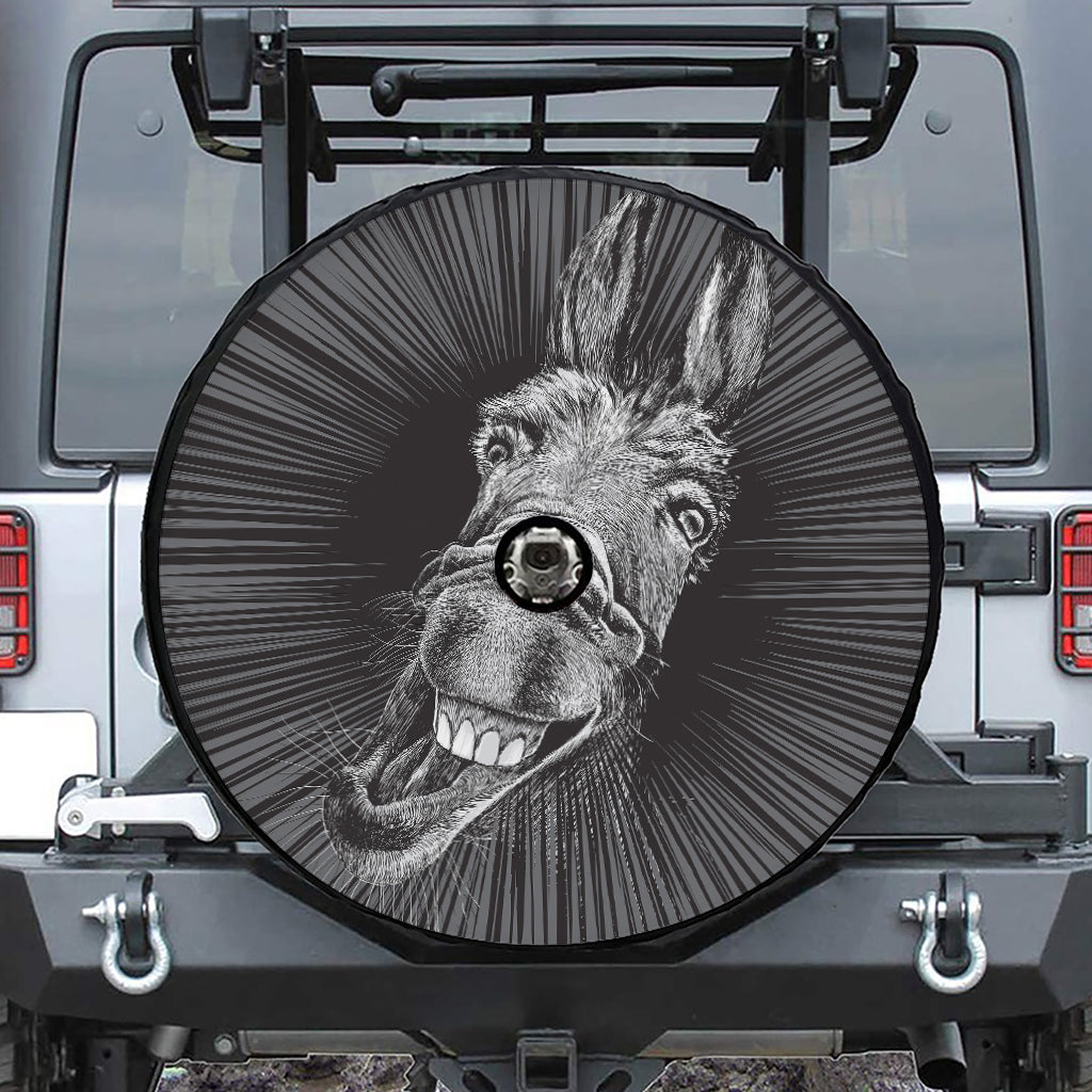 Black And White Crazy Donkey Print Tire Cover With Camera Hole