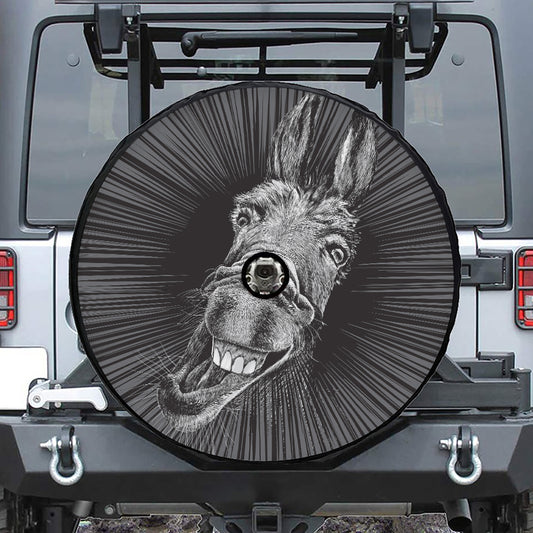 Black And White Crazy Donkey Print Tire Cover With Camera Hole