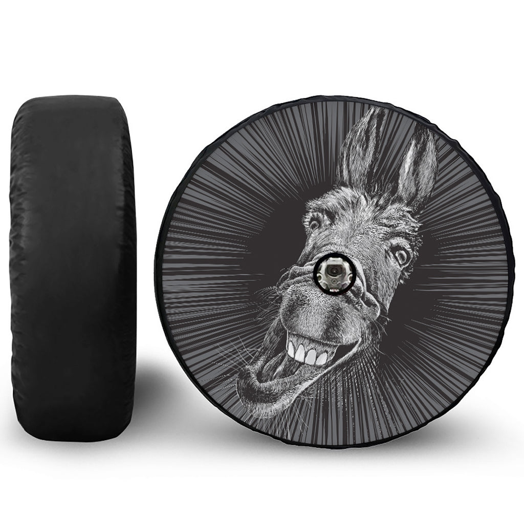 Black And White Crazy Donkey Print Tire Cover With Camera Hole
