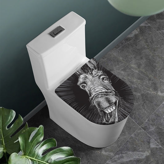 Black And White Crazy Donkey Print Toilet Lid Cover
