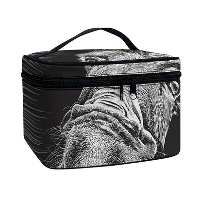 Black And White Crazy Donkey Print Travel Makeup Bag