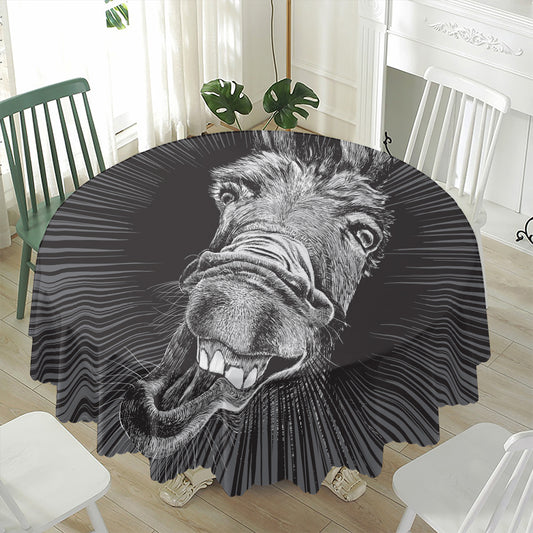 Black And White Crazy Donkey Print Waterproof Round Tablecloth