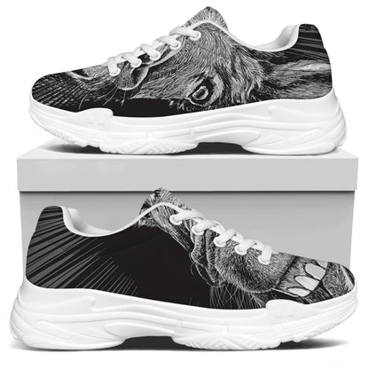 Black And White Crazy Donkey Print White Chunky Shoes