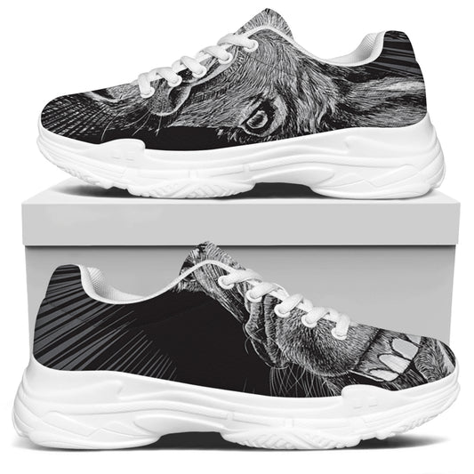 Black And White Crazy Donkey Print White Chunky Shoes