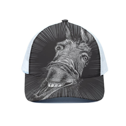 Black And White Crazy Donkey Print White Mesh Trucker Cap