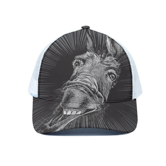 Black And White Crazy Donkey Print White Mesh Trucker Cap