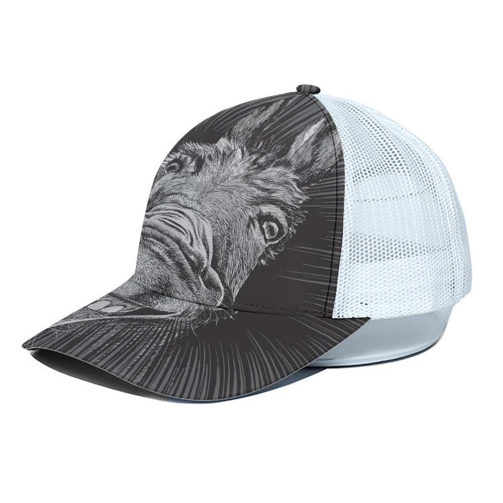 Black And White Crazy Donkey Print White Mesh Trucker Cap
