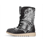 Black And White Crazy Donkey Print Winter Boots
